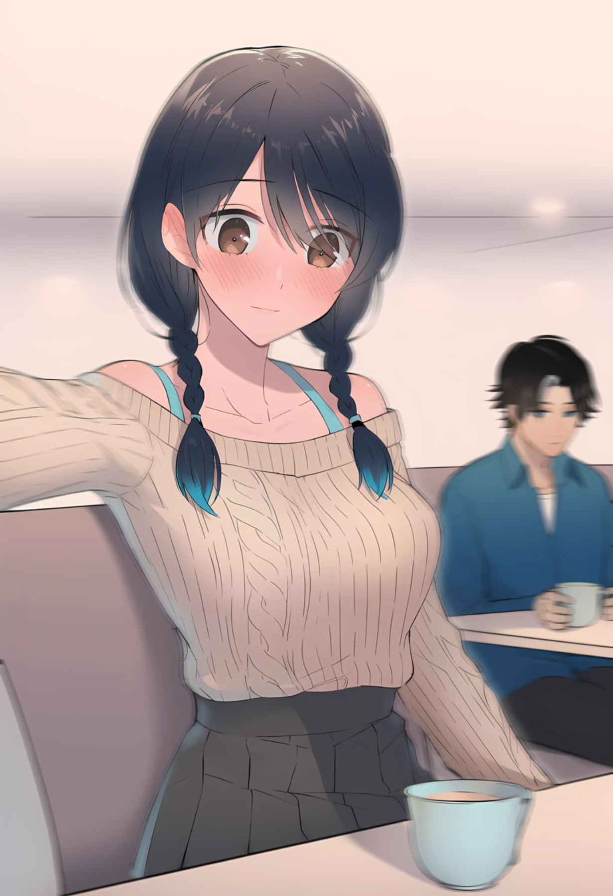 カフェで座る愛子
